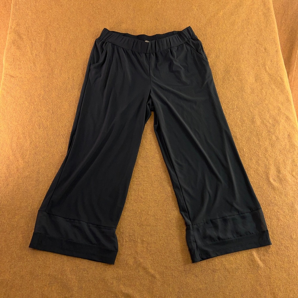 Brandis Womens Large Tall Black Wide Leg Elastic Waist Crop Pants New